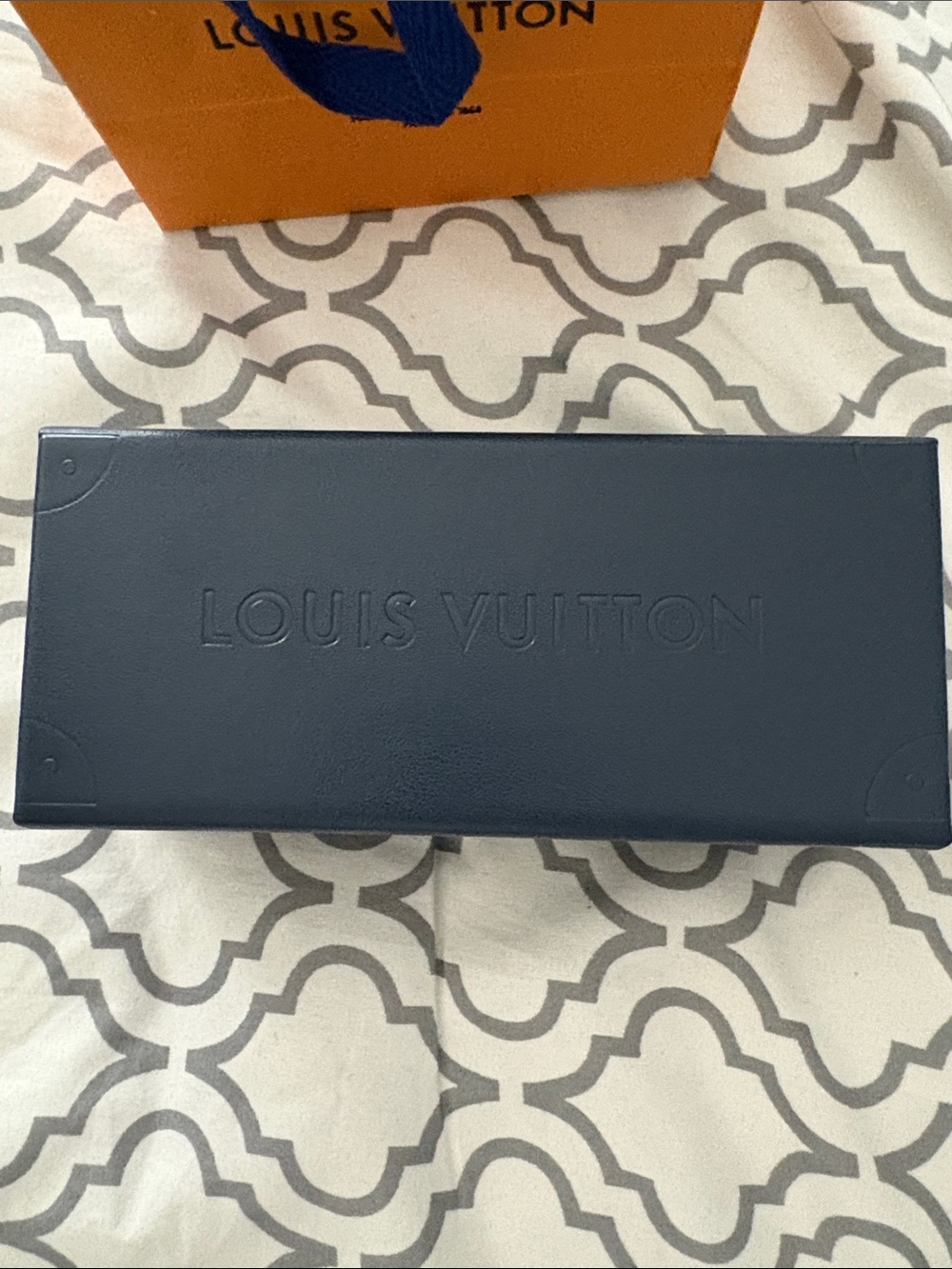 Louis Vuitton Navy Blue Embossed Leather Sunglasses Box